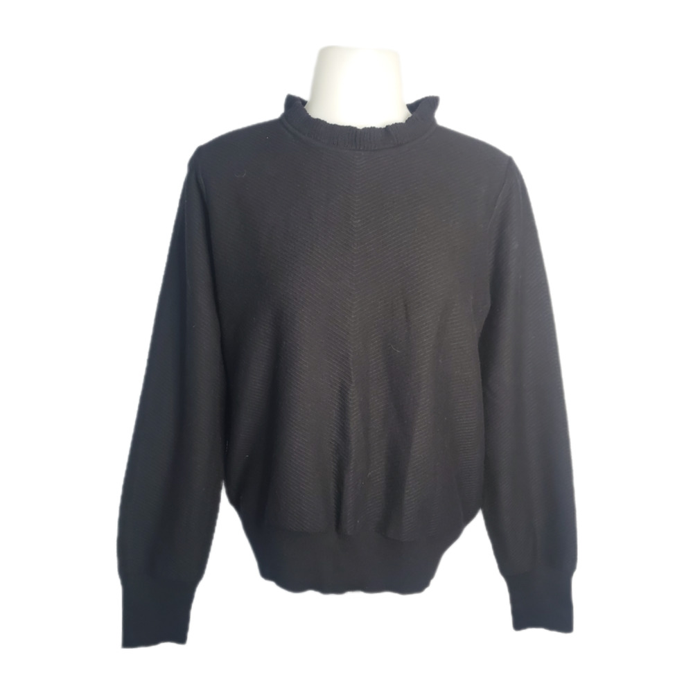 J. Crew black mock ruffle neck wool blend knit sweater size medium